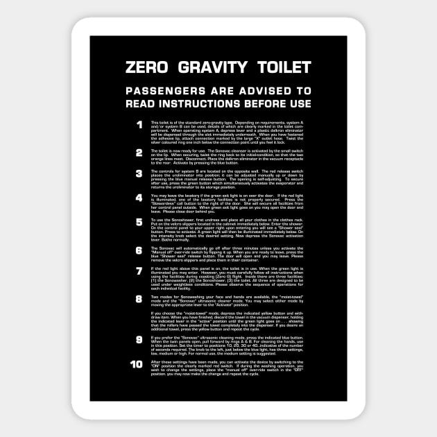 Zero Gravity Bathroom - Full (white text) Sticker by Dalekboy